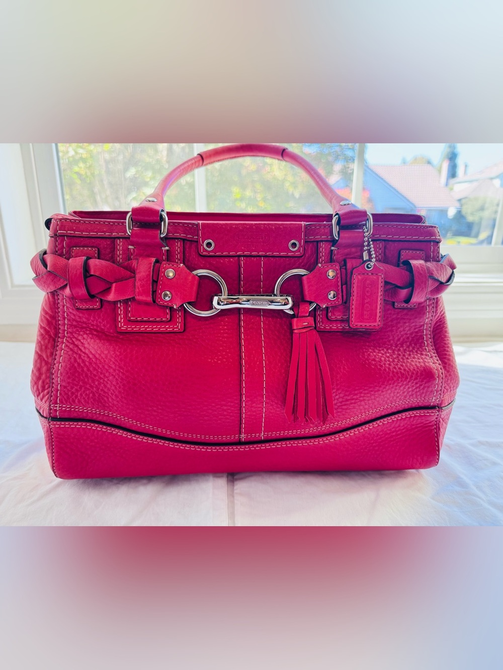 Coach Coral Leather Satchel with Tassel